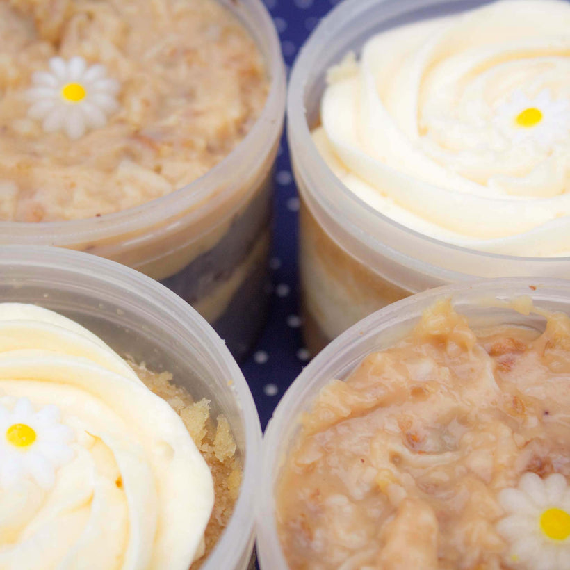 German Chocolate and Salted Caramel Minikins Daisy Cakes